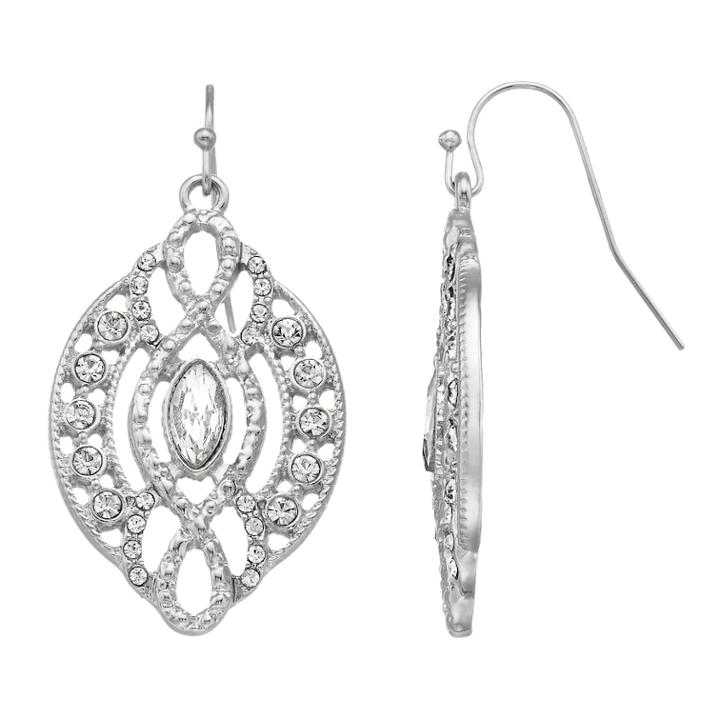 Lc Lauren Conrad Simulated Crystal Filigree Nickel Free Drop Earrings, Women's, Silver