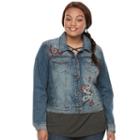 Juniors' Plus Size Mudd&reg; Embroidered Jean Jacket, Teens, Size: 3xl, Med Blue