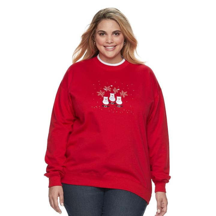 Plus Size Women's Mccc Holiday Fleece Top, Size: 1xl, Brt Red