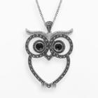 Lavish By Tjm Sterling Silver Onyx And Crystal Owl Pendant - - Made With Swarovski Marcasite, Women's, Size: 18, Multicolor