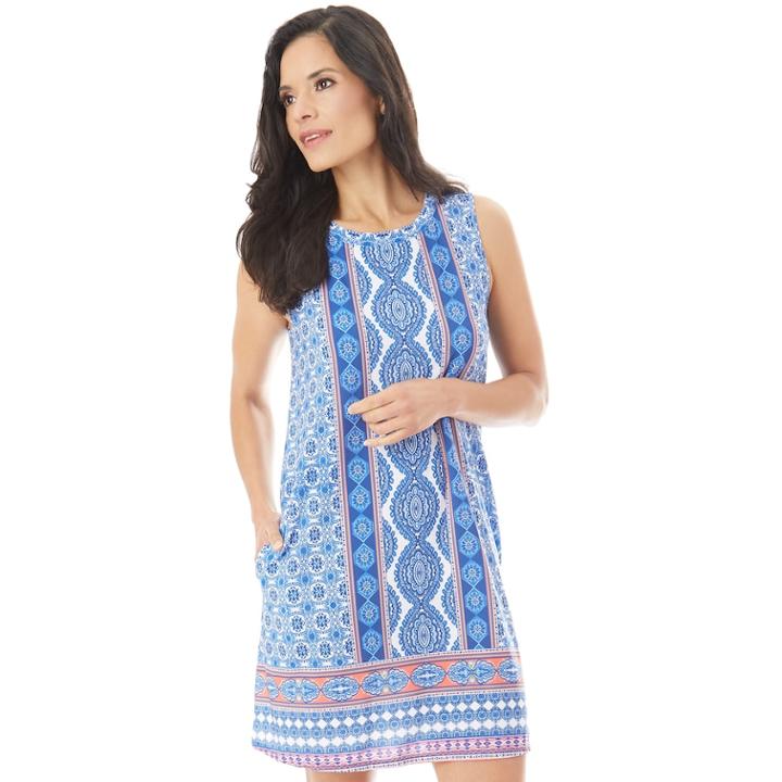 Women's Apt. 9&reg; Printed Swing Dress, Size: Medium, Cobalt Border