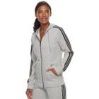 Women's Adidas Essential Fleece 3 Stripe Zip-up Hoodie, Size: Xl, Med Grey