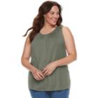 Plus Size Croft & Barrow&reg; Pleated Swing Tank, Women's, Size: 3xl, Dark Green