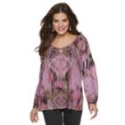 Women's World Unity Printed Peasant Top, Size: Medium, Purple