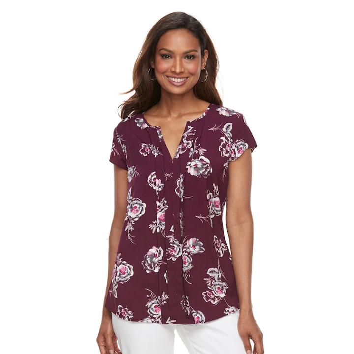 Women's Croft & Barrow&reg; Print Pleated Top, Size: Large, Drk Purple