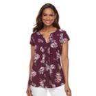 Women's Croft & Barrow&reg; Print Pleated Top, Size: Large, Drk Purple