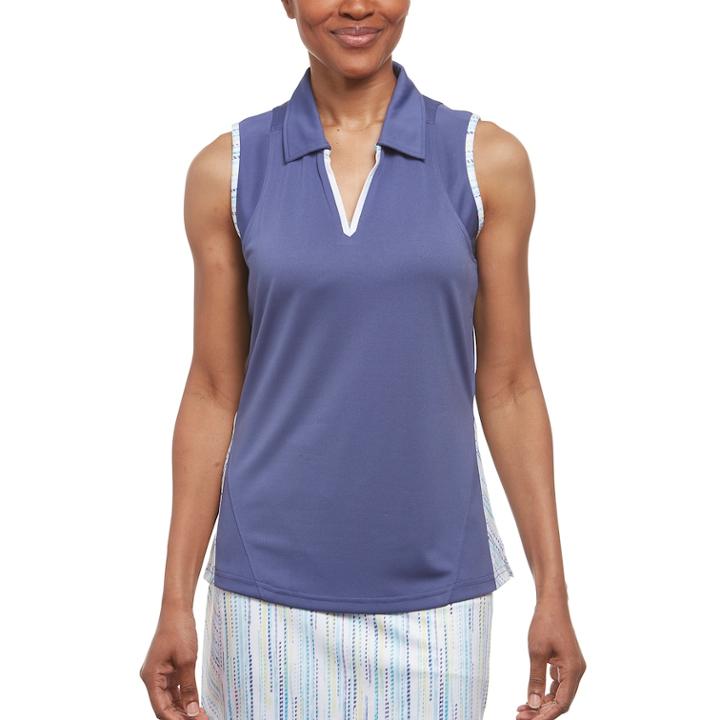 Women's Pebble Beach Printed Trim Sleeveless Golf Polo, Size: Small, Med Purple