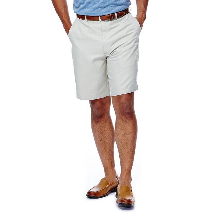 Men's Haggar&reg; Cool 18&reg; Plain-front Microfiber Performance Shorts, Size: 44, Lt Beige
