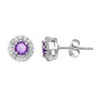 Sterling Silver Amethyst And 1/10-ct. T.w. Diamond Halo Stud Earrings, Women's, Purple