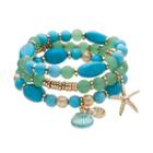 Dana Buchman Shell & Starfish Charm Beaded Stretch Bracelet Set, Women's, Turq/aqua
