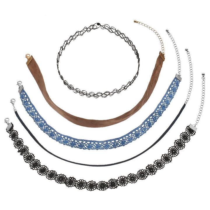 Mudd&reg; Tattoo, Lace & Faux Suede Choker Necklace Set, Women's, Blue