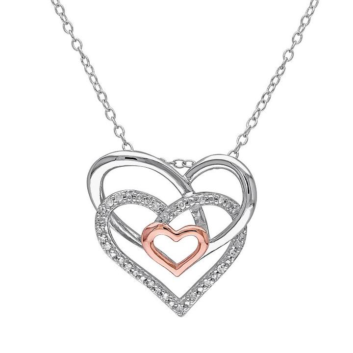 1/10 Carat T.w. Diamond Sterling Silver Two Tone Heart Pendant, Women's, Size: 18, White