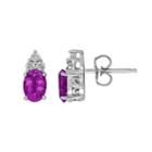Sterling Silver Amethyst & Diamond Accent Oval Stud Earrings, Women's, Purple