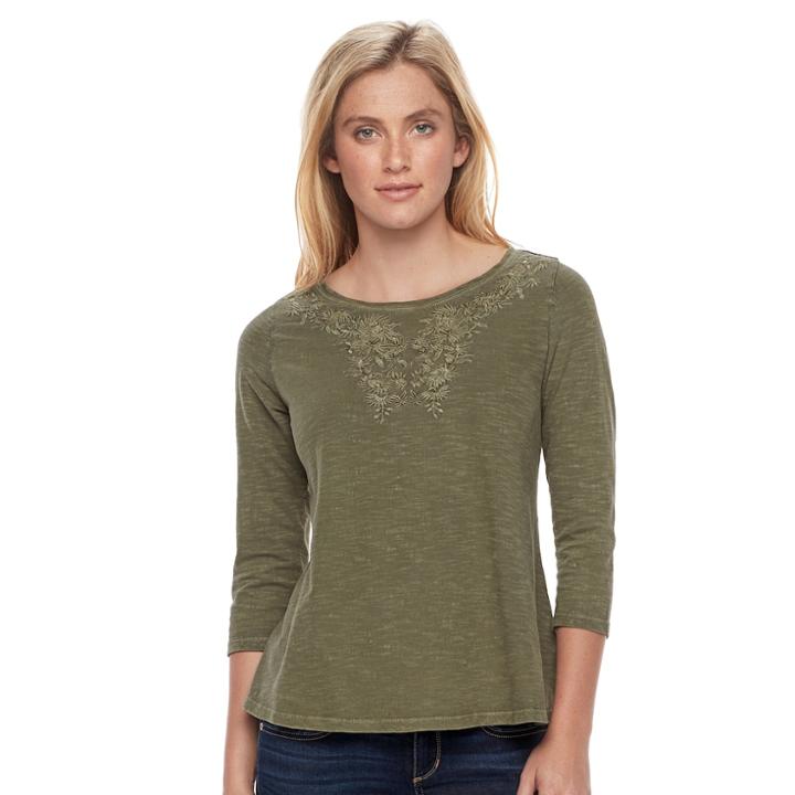 Petite Sonoma Goods For Life&trade; Embroidered Tee, Women's, Size: M Petite, Green