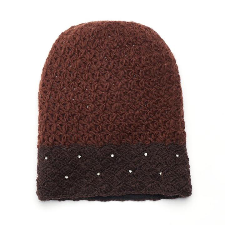 Sijjl Women's Rhinestone Wool Beanie, Brown