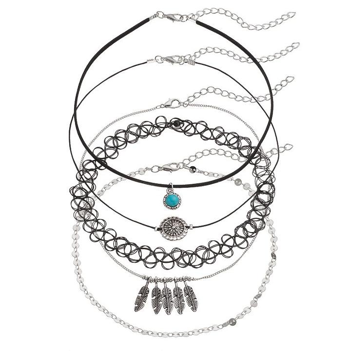 Mudd&reg; Leaf, Medallion & Tattoo Choker Necklace Set, Girl's, Multicolor