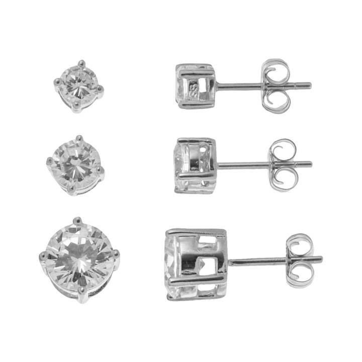 Sterling Silver Cubic Zirconia Round Stud Earring Set, Women's, White