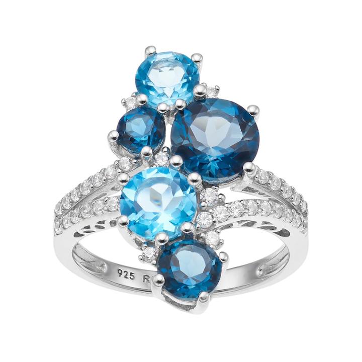 Sterling Silver Blue Topaz & Cubic Zirconia Cluster Ring, Women's, Size: 8
