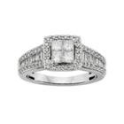 Diamond Square Halo Engagement Ring In 10k White Gold (1 Carat T.w.), Women's, Size: 10
