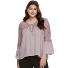 Juniors' Plus Size Mudd&reg; Lace Sleeve Peasant Top, Teens, Size: 2xl, Purple