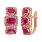 Lab-created Ruby & Amethyst 14k Rose Gold Over Silver 3-stone Halo Drop Earrings, Women's, Multicolor