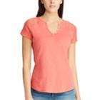 Women's Chaps Lace Sleeve Henley Tee, Size: Small, Orange