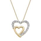 18k Gold Over Silver 1/10 Carat T.w. Diamond Double Heart Pendant, Women's, White