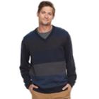 Men's Haggar Regular-fit Colorblock Herringbone V-neck Sweater, Size: Xxl, Blue (navy)