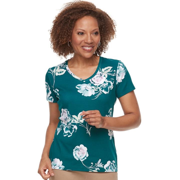 Petite Croft & Barrow&reg; V-neck Tee, Women's, Size: L Petite, Med Blue