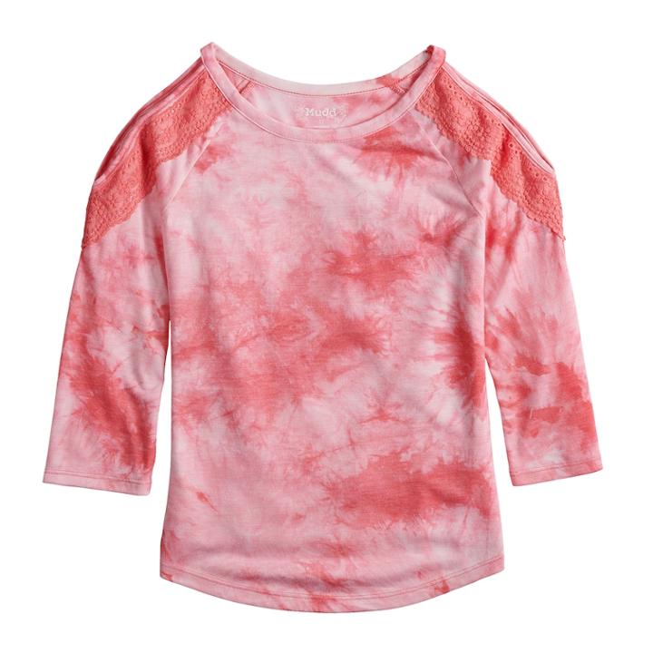 Girls 7-16 & Plus Size Mudd&reg; Crochet Trim Cold Shoulder Tee, Size: 14 1/2, Brt Orange