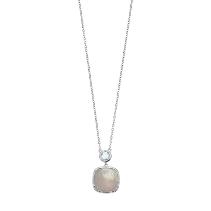 Sterling Silver Mother-of-pearl & Blue Topaz Cushion Pendant Necklace, Women's, Size: 18