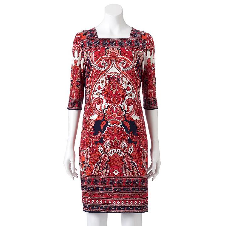 Women's Studio One Medallion Sheath Dress, Size: 8, Brt Red