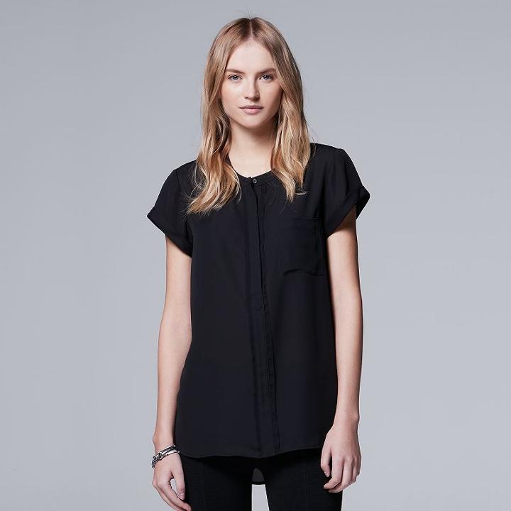 Women's Simply Vera Vera Wang Chiffon High-low Top, Size: Xs, Black