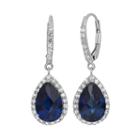 Lab-created Blue And White Sapphire Sterling Silver Halo Teardrop Earrings, Women's