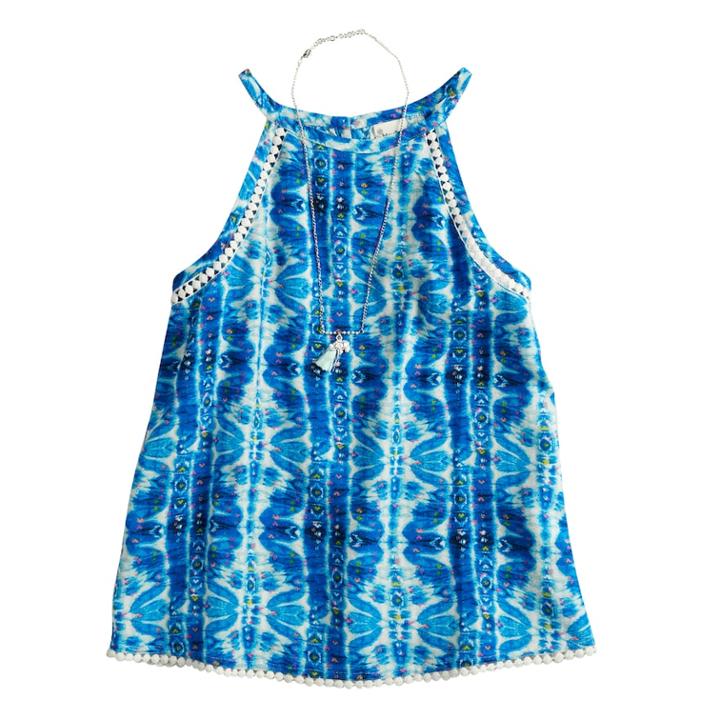 Girls 7-16 & Plus Size Mudd&reg; Crochet Trim Tank Top With Necklace, Size: 18 1/2, Med Blue