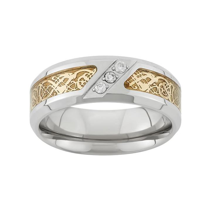 1/10 Carat T.w. Two Tone Stainless Steel Wedding Band - Men, Size: 7.50, White