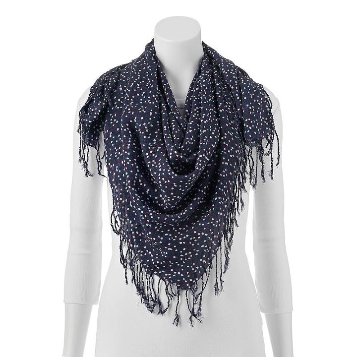 Keds Patterned Sheer Fringed Square Scarf, Women's, Blue (navy)