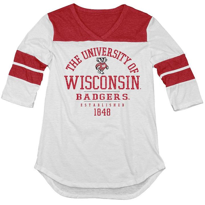 Juniors' Blue 84 Wisconsin Badgers Arm Stripe Tee, Women's, Size: Xl, White