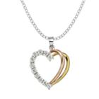 Diamore Diamond Accent Sterling Silver And 10k Gold Over Silver Two Tone Double Heart Pendant Necklace, Women's, White