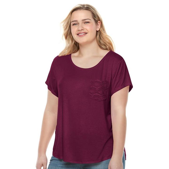 Juniors' Plus Size So&reg; Crochet Pocket Tee, Girl's, Size: 3xl, Dark Pink