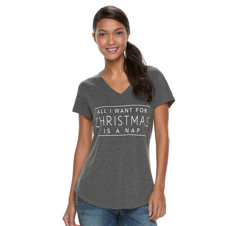 Women's Apt. 9&reg; V-neck Graphic Tee, Size: Medium, Med Grey