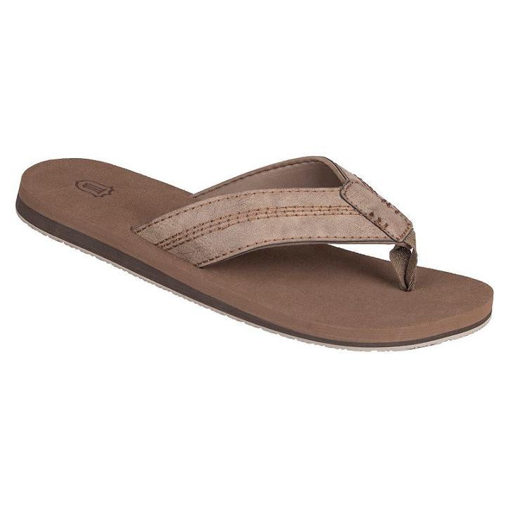Men's Wembley Stitched Thong Flip-flops, Size: Large, Brown