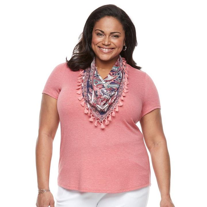 Plus Size World Unity Solid Scoopneck & Printed Scarf Tee, Women's, Size: 2xl, Med Pink