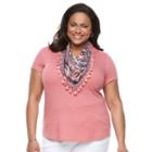 Plus Size World Unity Solid Scoopneck & Printed Scarf Tee, Women's, Size: 2xl, Med Pink