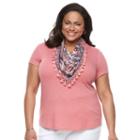 Plus Size World Unity Solid Scoopneck & Printed Scarf Tee, Women's, Size: 2xl, Med Pink