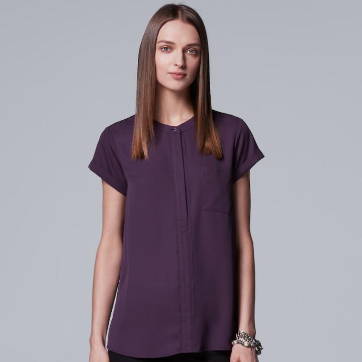 Petite Simply Vera Vera Wang Essential Popover Top, Women's, Size: M Petite, Med Purple