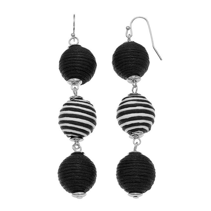 Ombre Thread Wrapped Ball Nickel Free Drop Earrings, Women's, Black