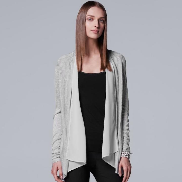 Women's Simply Vera Vera Wang Mixed-media Flyaway Cardigan, Size: Small, Light Grey