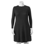 Juniors' Plus Size Wrapper Ribbed Mockneck Swing Dress, Girl's, Size: 3xl, Black