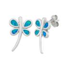 Lab-created Blue Opal Sterling Silver Dragonfly Stud Earrings, Women's